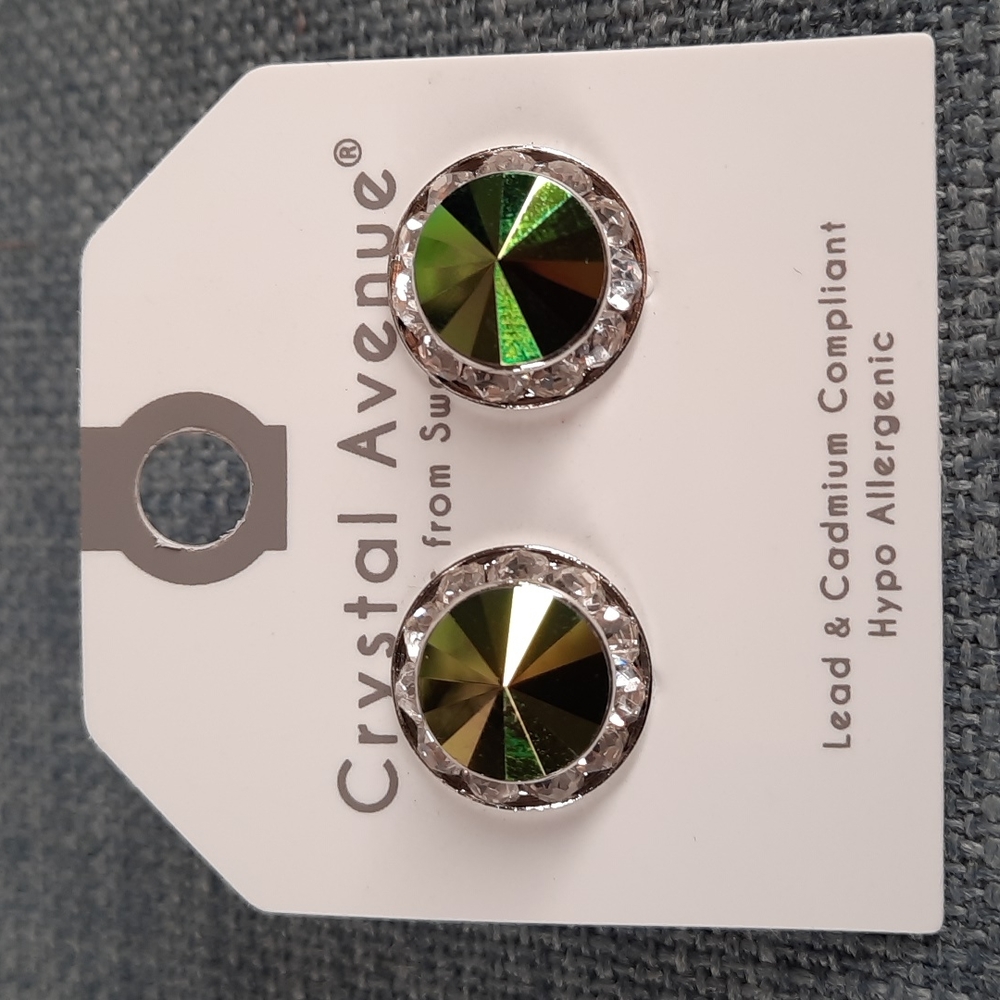 15MM Austrian Swarovski Crystal Post Earrings Green Dressy Sparkle Stud